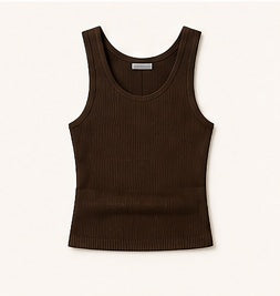 Brown Ribbed Tank Top
